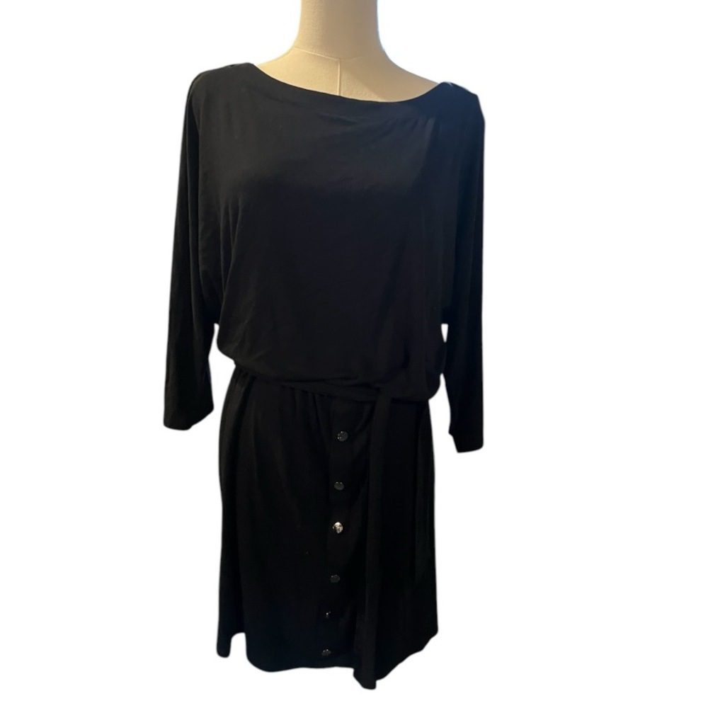 White House Black Market Black Belted Elastic Waist 3/4 Dolman‎ Sleeve Dress S